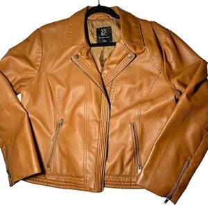 New York & Company Cognac Faux Leather Moto Jacket